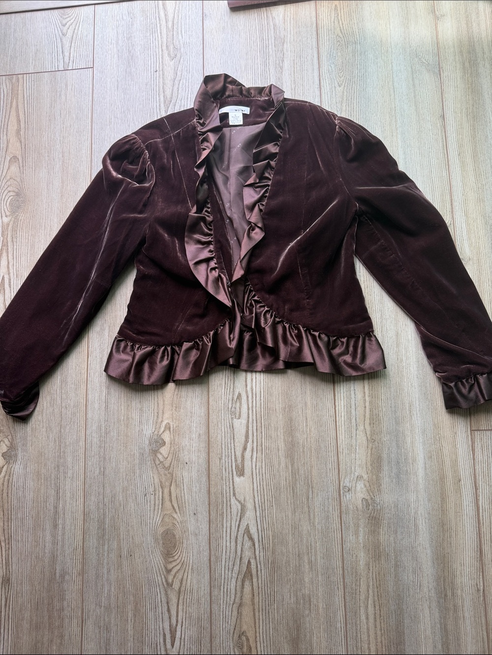 WD.NY Velvet Ruffle Blazer in Deep Plum - Picture 2 of 5